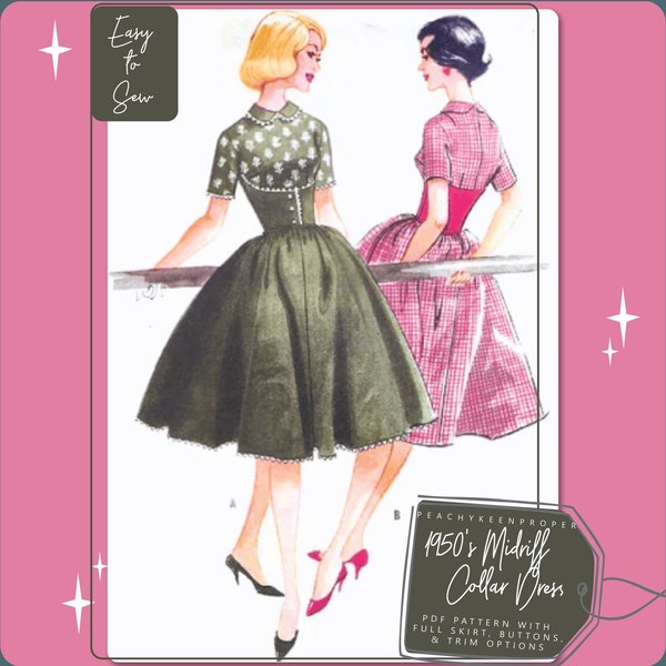 1950s Midriff Collar Dress - Vintage Sewing Pattern 5147, 31.5 inch bust, DIGITAL download pattern -  PDF