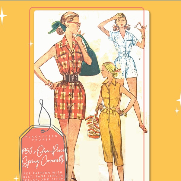 1950s One-Piece Spring Jumpsuit/Coveralls Vintage Sewing Pattern 4337, 30 inch bust, DIGITAL download pattern -  PDF