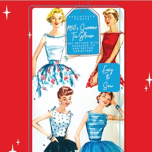 1950s Summer Tie Blouse Pattern 1201, 30 inch bust, DIGITAL download pattern -  PDF