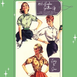 1950s Raglan Button-Up Blouse - 1692, 33 inch bust, DIGITAL download pattern -  PDF