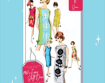 1960s Easy Shift Dress Vintage Sewing Pattern 5309, 32 inch bust, DIGITAL download pattern -  PDF