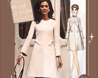Digital Product - 1970s High A-Line Dress Sewing Pattern 2347, 32.5 inch bust, DIGITAL download pattern -  PDF