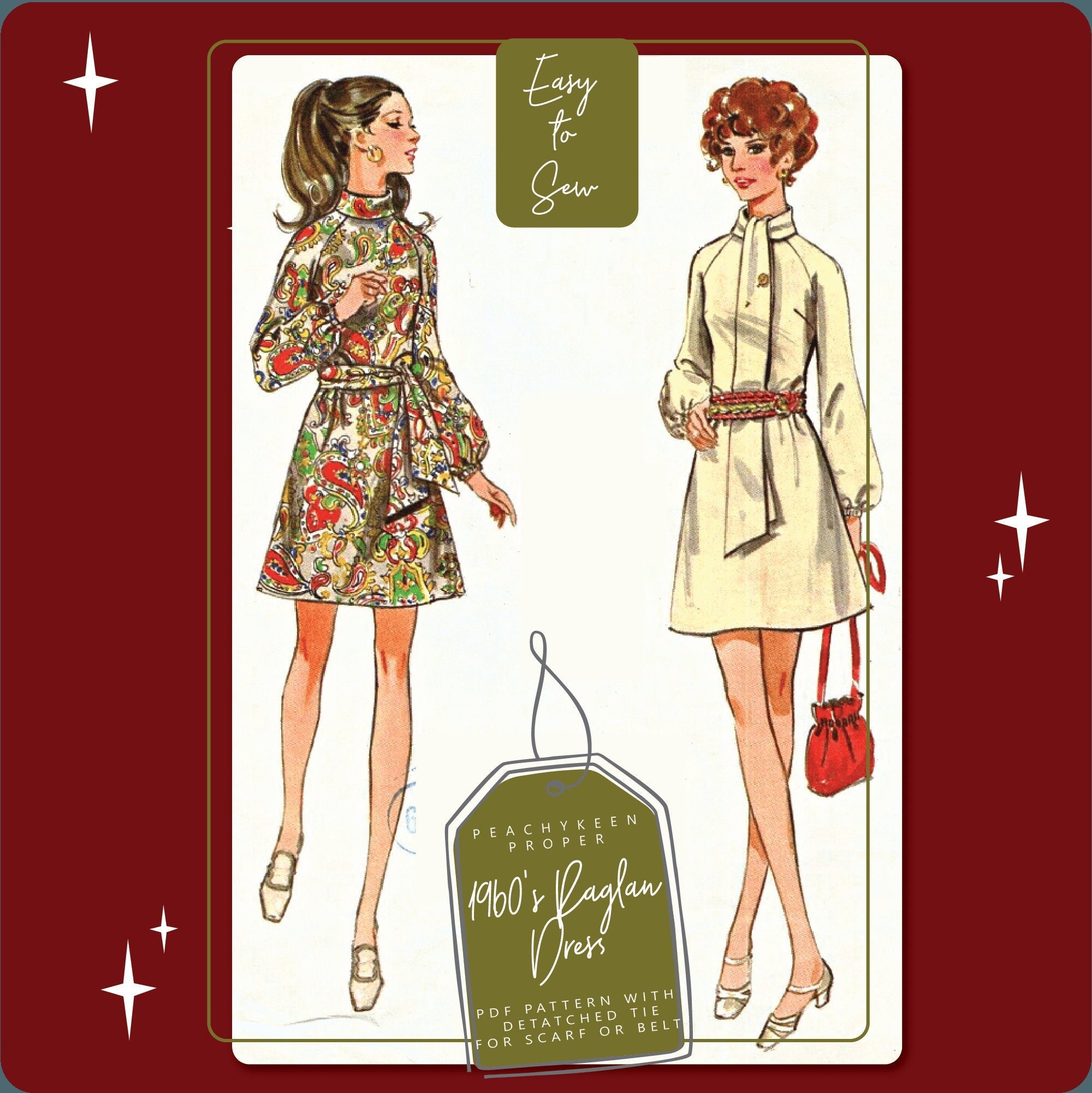 1960s Raglan Sleeve Dress - Vintage Sewing Pattern 5654