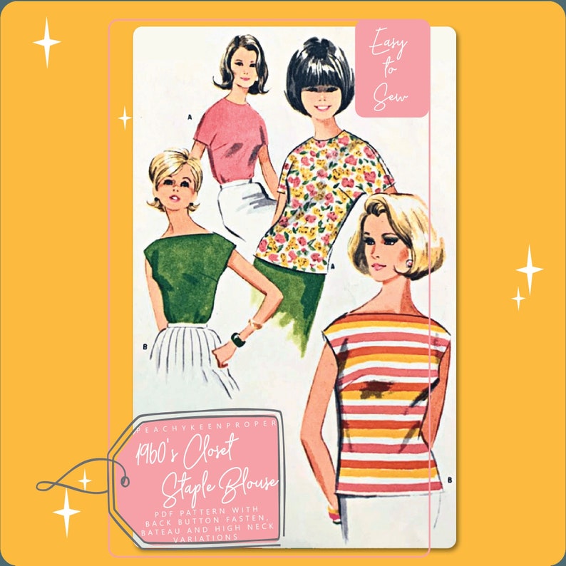 Stapoo Pattern Digital Product - 1960s Closet Staple Blouse Pattern 14m - 7640, 34 ...