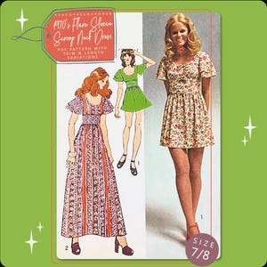 1970s Flounce Sleeve and Scoop Neck Dress Sewing Pattern 9725, 29 inch bust, DIGITAL download pattern -  PDF
