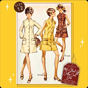 Digital produkt - 1960-tals stående krage kappklänning vintage sömnadsmönster 8077, 86 cm byst, DIGITAL nedladdningsbar mönster - PDF