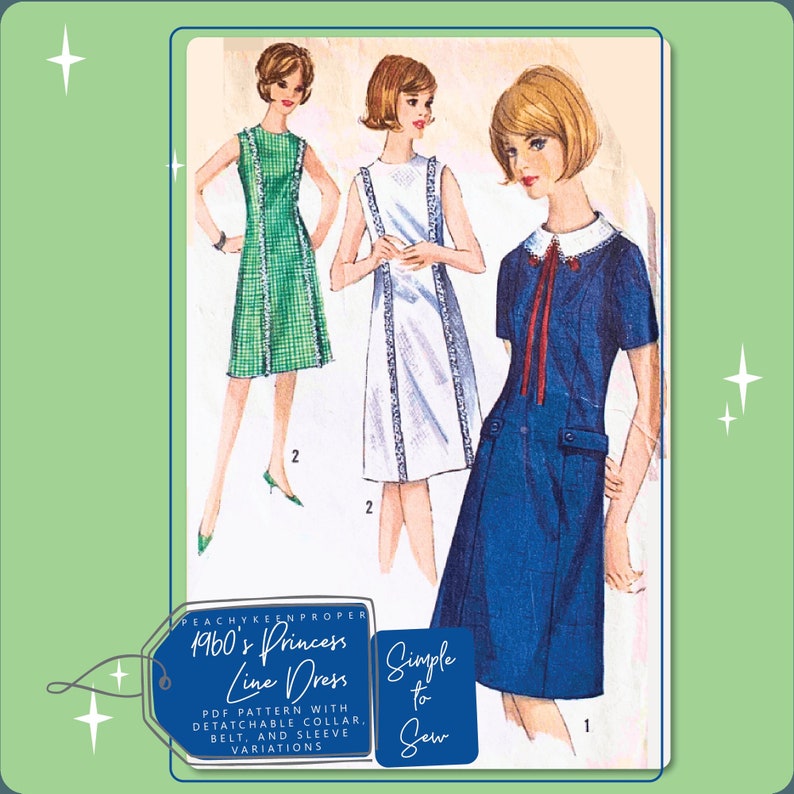 Princess Line Example Digital Product - 1960s Princess Lines Dress Vintage Sewing Pattern ...