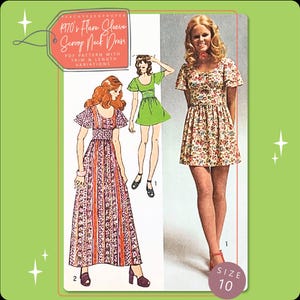 1970s Flounce Sleeve and Scoop Neck Dress Sewing Pattern 9725, 32.5 inch bust, DIGITAL download pattern -  PDF