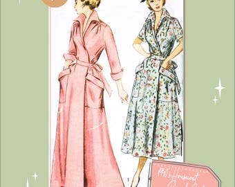 1940s Housecoat or Brunch Coat Sewing Pattern 3014, 34 inch bust, DIGITAL download pattern -  PDF