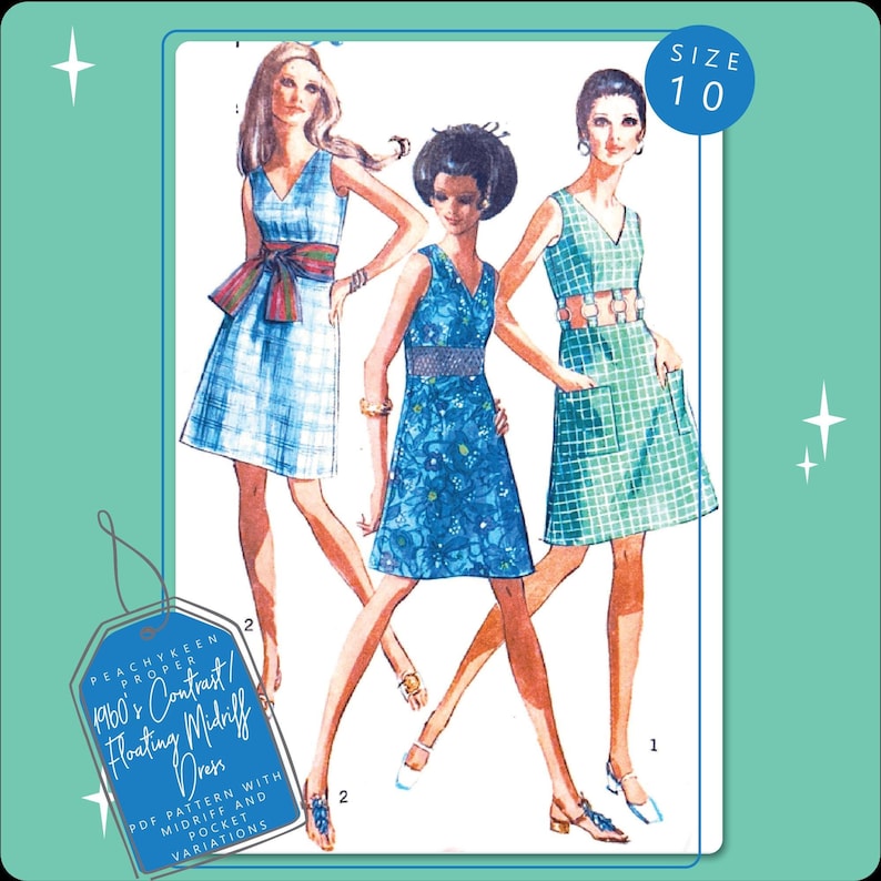 Digital Product - 1960s Contrast/floating Midriff Dress 8141, 32.5 Inch ...