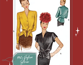 1940s Peplum Blouse - 6308, 32 inch bust, DIGITAL download pattern -  PDF
