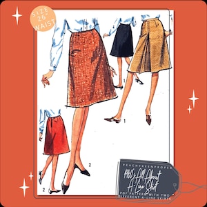 Op de afbeelding: Een digitaal naaipatroon voor twee A-lijnrokken uit de jaren 1960. Het patroon bevat instructies voor een rok met een rechte zoom en een rok met plooien. Het patroon is voor een tailleomtrek van 66 cm.