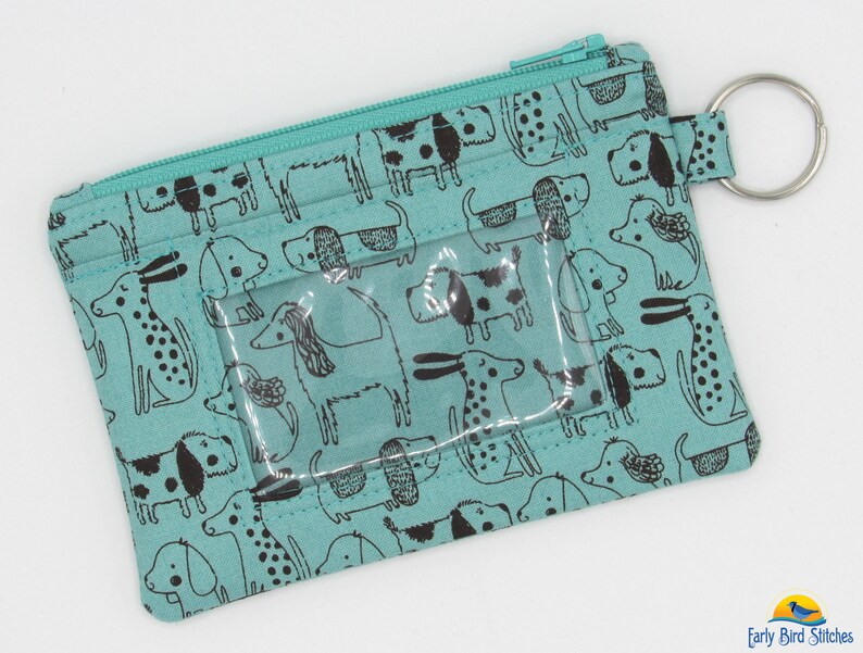 Dogs on Teal Keychain ID Wallet With 2 Options for ID Pocket Etsy