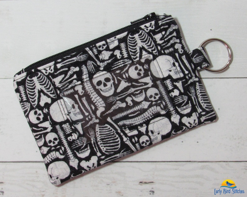 LAST 1! Skeleton Keychain ID Wallet in Lanyard Style with ID Pocket and Room for Coins, Cash, Credit Cards, Skull, Bones, Anatomy 