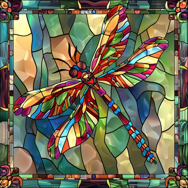 Dragonfly Stained Glass Printable Digital Download