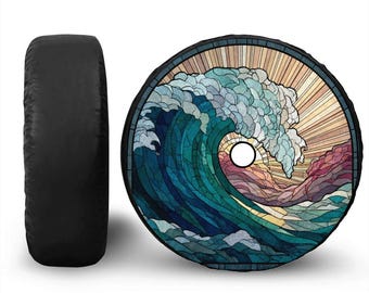 Ocean Wave Spare Tire Cover with Camera Hole