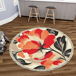 Floral Multiple Sizes Round Area Rug with Tassels