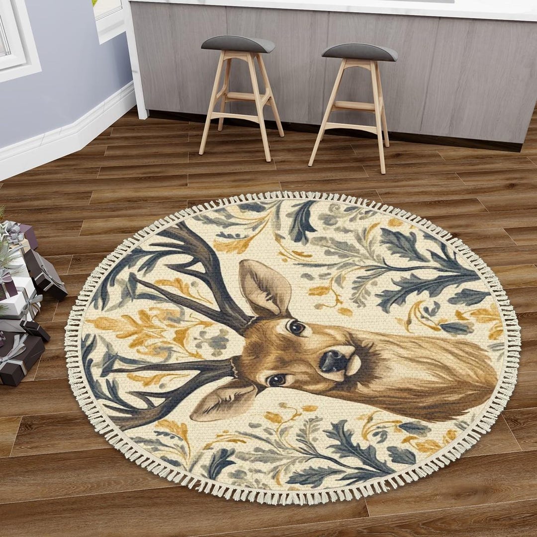 Deer Stag Rug Multiple Sizes Round Area Rug With Tassels - Etsy