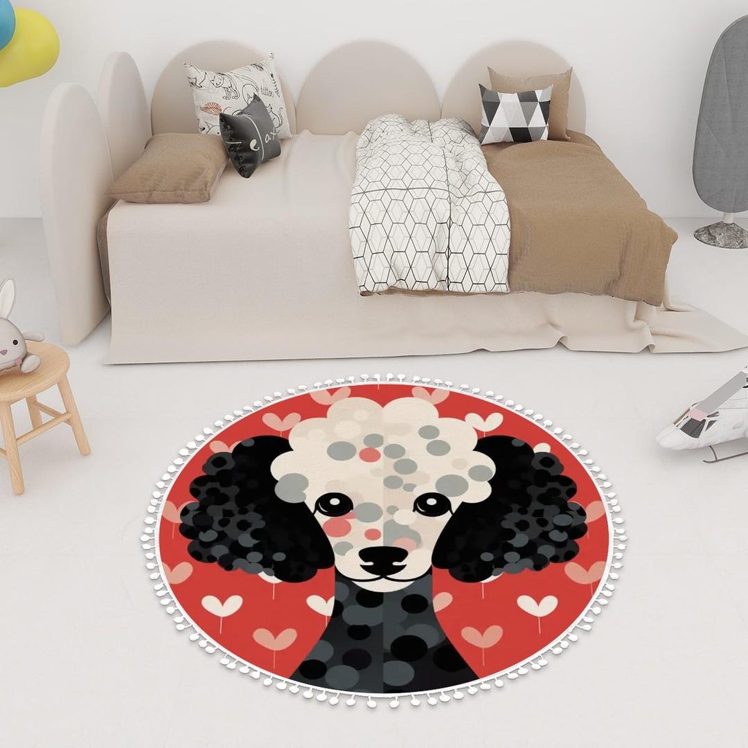 Circle Rug Pom Poodle Love Round Area Rug With Pom Poms - Etsy