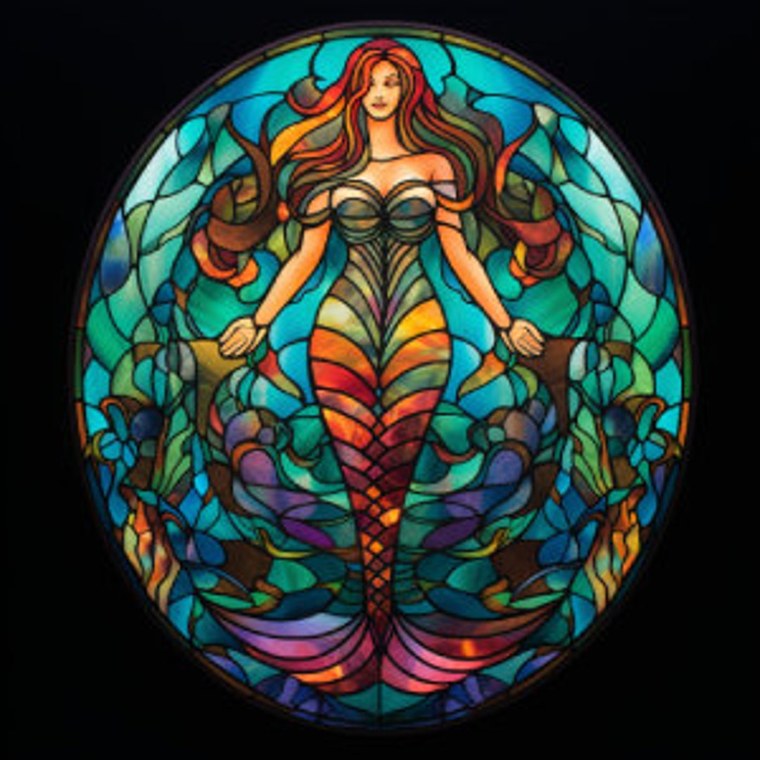 Mermaid Stained Glass Printable Digital Download Set of 2 Wall Art - Etsy