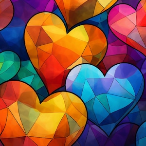 Digital Download Rainbow Hearts Stained Glass Printable