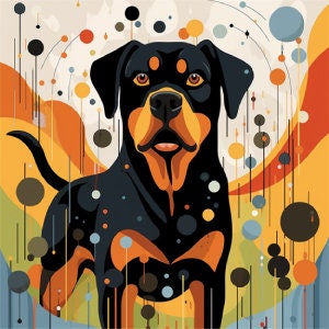 Rottweiler Art Printable Digital Retro