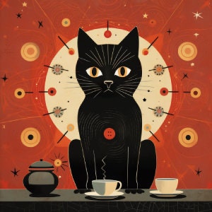 Cat Retro Printable  set of 4