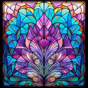 Stained Glass Design Blue Purple Printable Download Window Clings, Wall Art set of 2