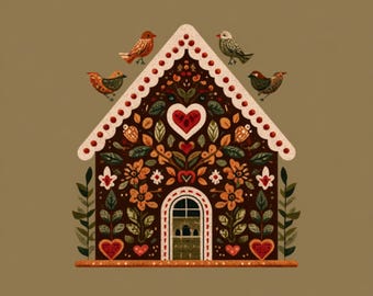 Casa de pájaros de jengibre imprimible digitalmente
