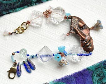 Mask bracelet, face bracelet, blue bracelet, clear bracelet, artisan, gift for her, suhana hart