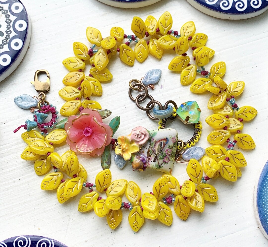 Yellow Wrap Bracelet Pink Flower Wrap Bracelet Summer Etsy