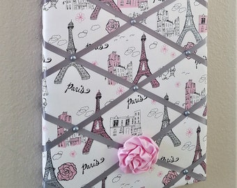 12x24in Paris pink white and silver fabric memo, photo, vision board