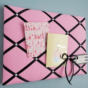 16x12in Pink and black fabric memo, photo, vision board