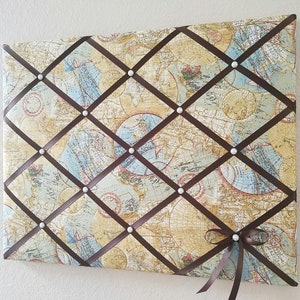 Vintage world map themed fabric memo - photo - vision board
