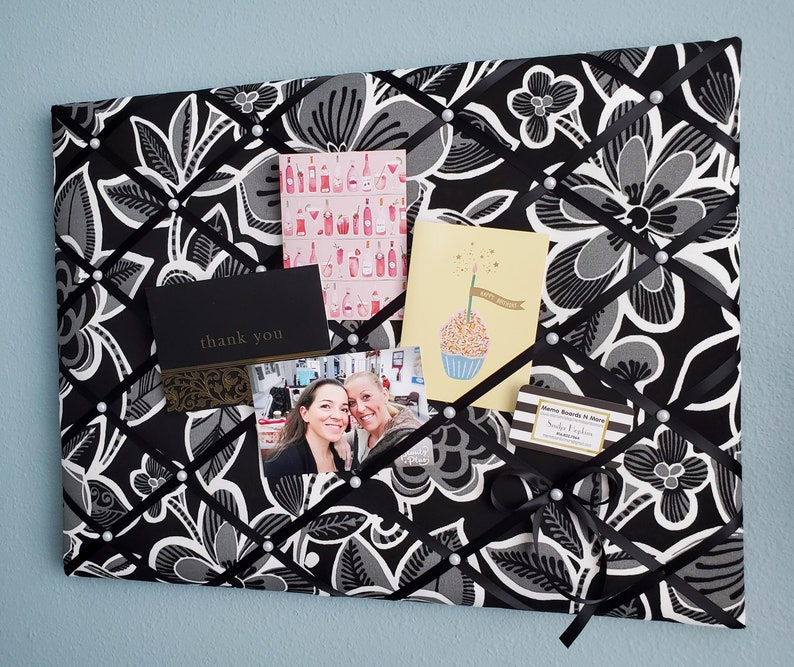 Black and White Floral Fabric Memo/ Photo / Vision Board Etsy