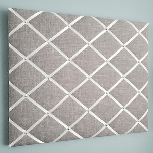 Grey and white fabric memo, photo, vision board