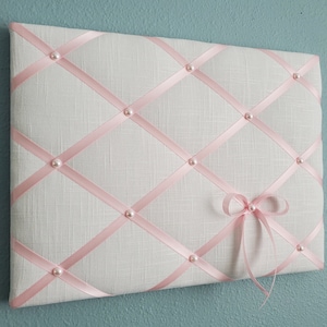 16x12in White and pink fabric memo, photo, vision board