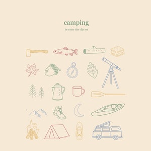 camping clip art - hand drawn wilderness clip art - retro hiking clip art