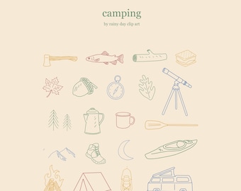 camping clip art - hand drawn wilderness clip art - retro hiking clip art