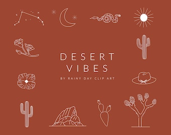 Desert Vibes Clip Art - Hand Drawn White and Rust Colored Desert Clip Art