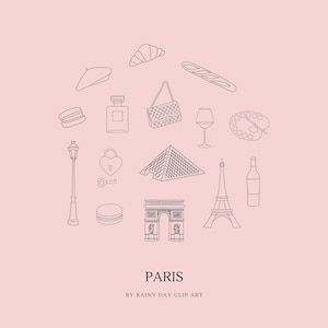 Clip Art di Parigi disegnata a mano in nero - Schizzi di disegno lineare di Parigi