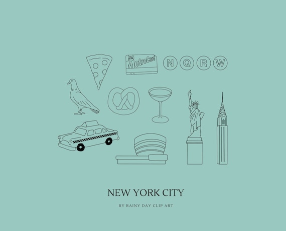 New York City Graphics - Hand Drawn NYC Clip Art - PNG files