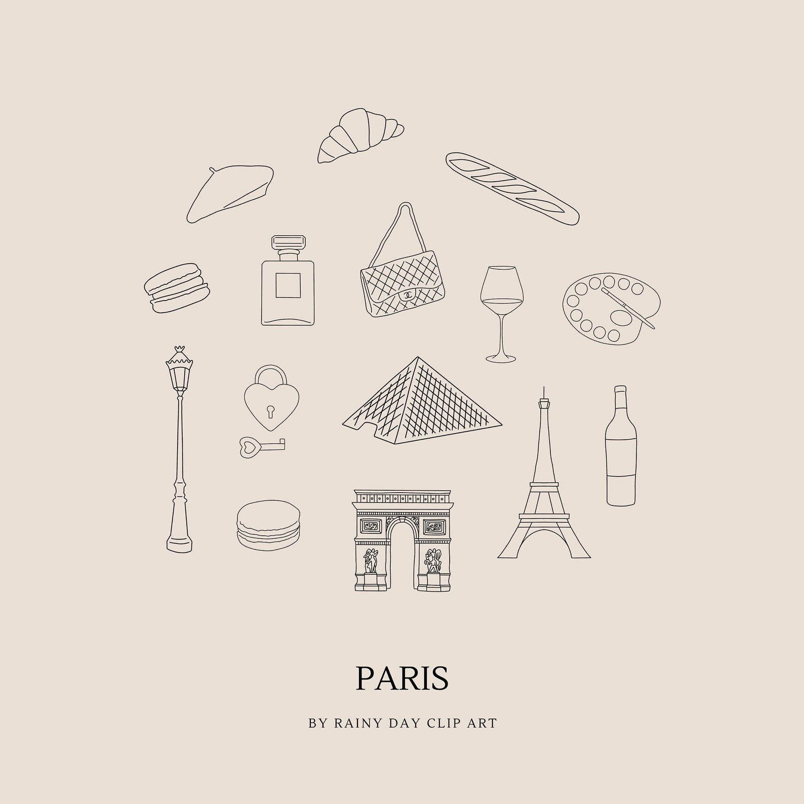 Hand Drawn Paris Clip Art in Black - Paris Line Drawing Sketches - Etsy