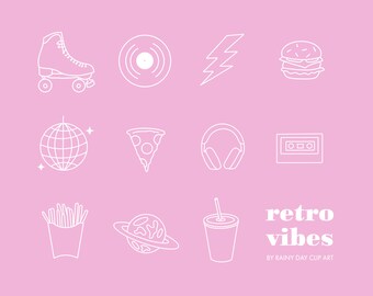 Retro Vibes Clip Art - Hand Drawn Hipster, Disco Icons