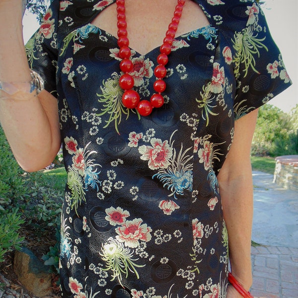 Vintage "Lip Service" Mandarin Wiggle Dress