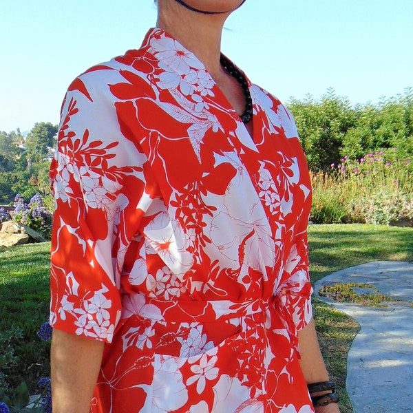 Vintage "Made in Hawaii" Orange & White Belted Short Kimono