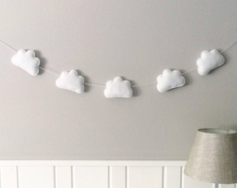 White Cloud Garland, Ready to ship, Felt Cloud Garland, Nursery Decor, Kids Decor, Cloud Decor, Cloud Bunting