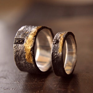 Cool rings wedding bands Keum Boo, Nature wedding rings set, His and hers wedding bands, Gold and Silver couple rings, Diamond wedding bands image 6