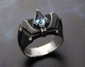 Men ring Red garnet, Postapocalyptic Cybergoth silver ring, Cyberpunk ring, Dystopian silver ring "Arrarus"
