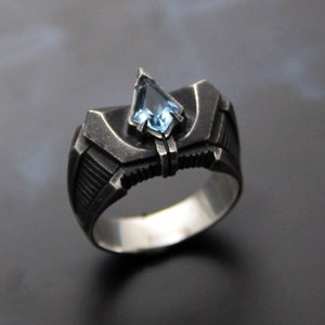 Postapocalyptic Cybergoth silver ring, Cyberpunk ring, Dystopian silver ring "Arrarus", Modern ring for men, Sci Fi ring